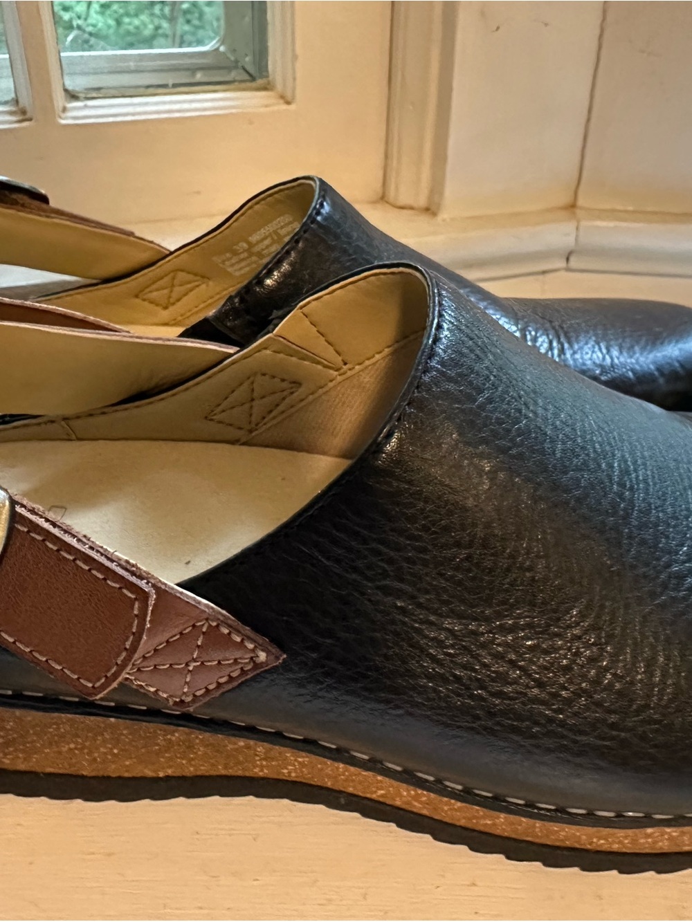 Dansko Merrin Women's Black Leather Clog with Brown Strap